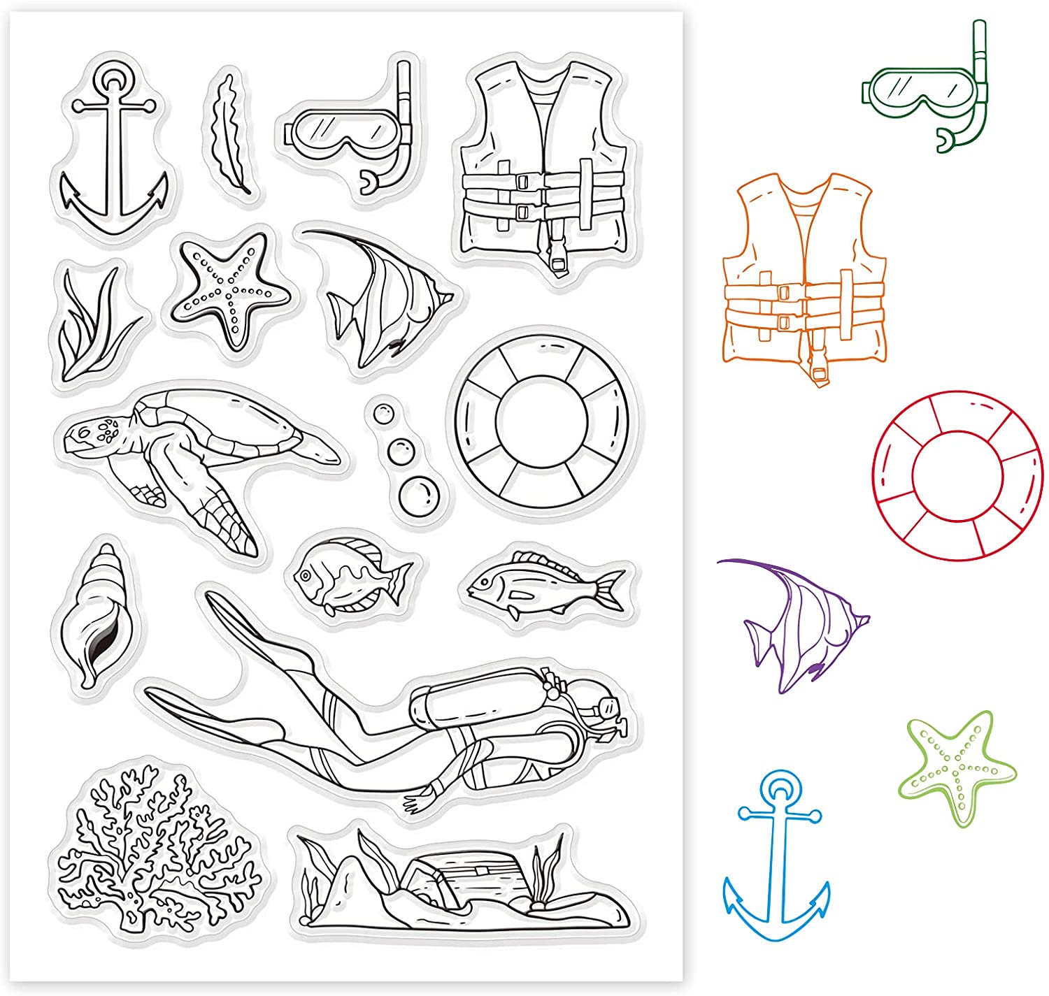 1PC 오션 월드 다이빙 클리어 우표 실리콘 스탬프 카 - Clear Silicone Stamps For Card Making 리뷰 및 가격